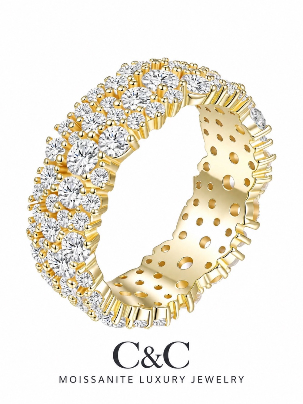 C.C Gold-tone Moissanite Pavé Eternity Ring with Clear Stones